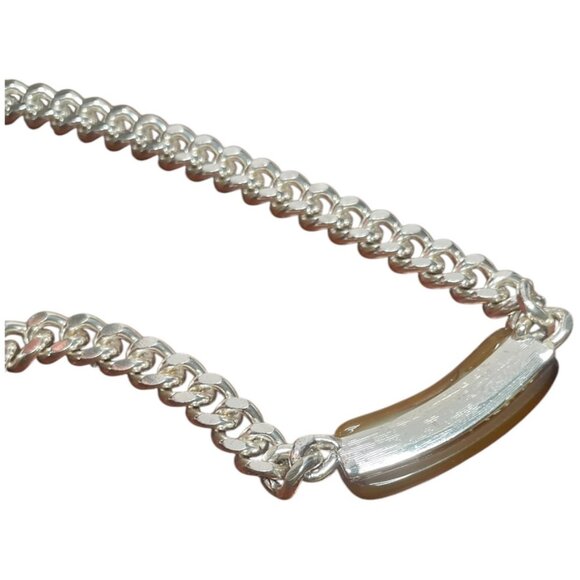 GIVENCHY VINTAGE SILVER TONE NECKLACE CHAIN FAUX AMBER 5/16 " X 16" - Picture 7 of 10